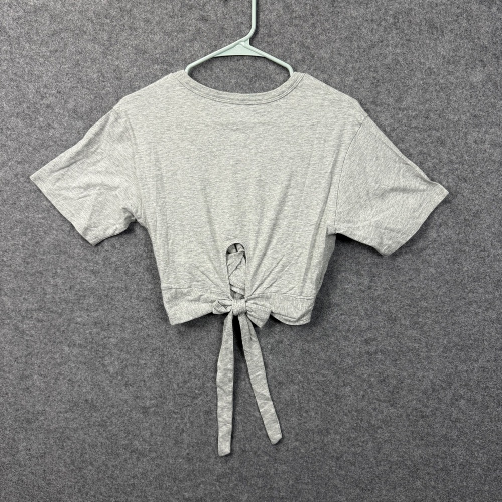 Aerie Womens Heather Gray Cotton Wrap Front Tie Hem Crop Top Tee XS NWT - Picture 4 of 10